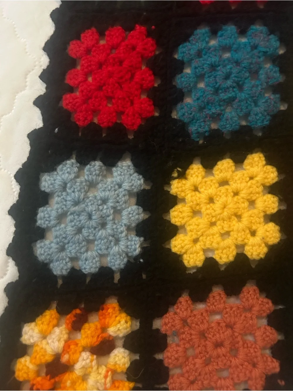 Colorful Crochet Granny Square Blanket - Black Trim